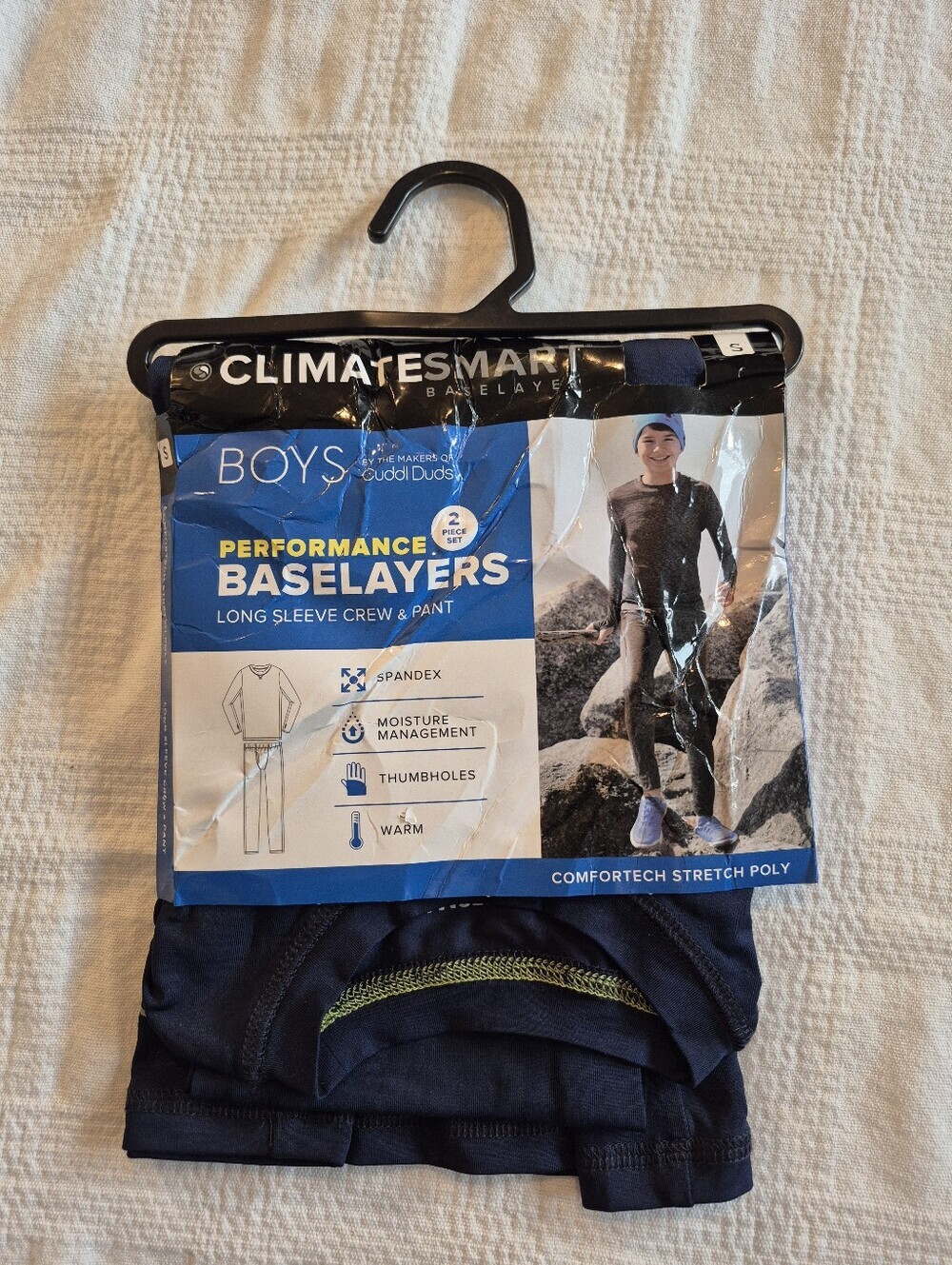 Climatesmart baselayer boys Small 6/7 long sleeve crew & pants navy blue NWT